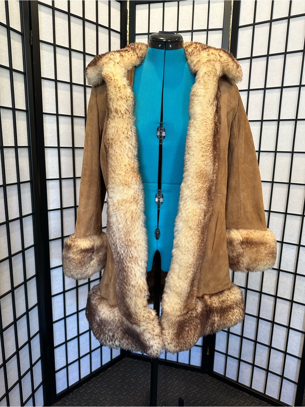 Scully Brown Faux-Suede Jacket with Cream Fur Trim
